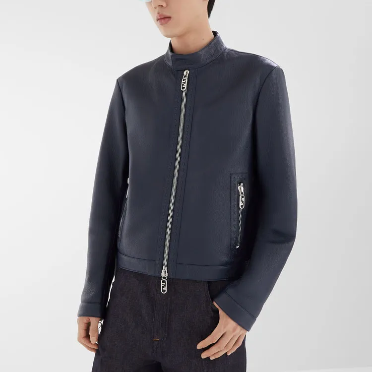 FENDI Leather Jacket Men's Blue-2