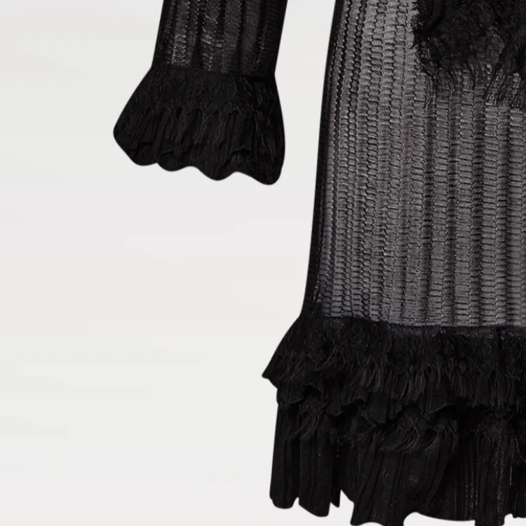 LOUIS VUITTON Ruffle Trim Lavallière Knit Dress-4