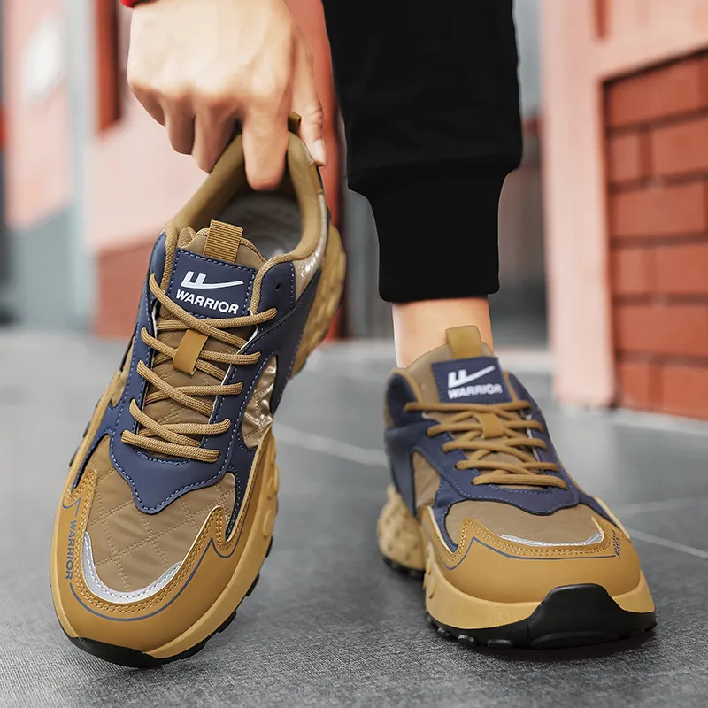 Warrior Low Top Chunky Sneakers Men's Earth Yellow Dark Blue-5