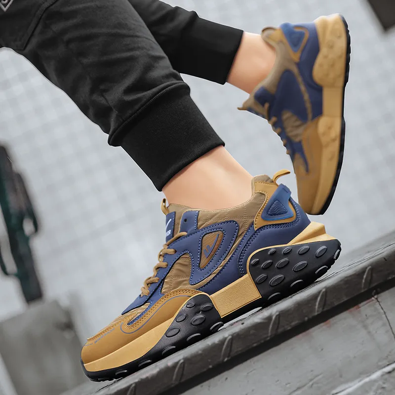 Warrior Low Top Chunky Sneakers Men's Earth Yellow Dark Blue-8