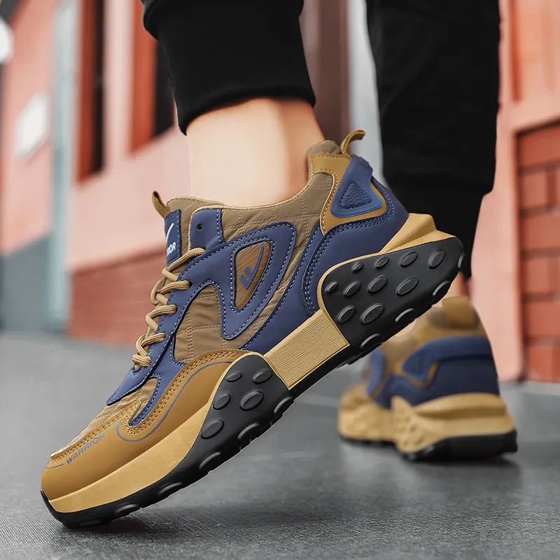 Warrior Low Top Chunky Sneakers Men's Earth Yellow Dark Blue-6