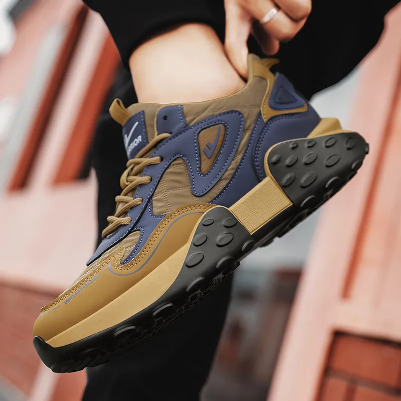 Warrior Low Top Chunky Sneakers Men's Earth Yellow Dark Blue-7