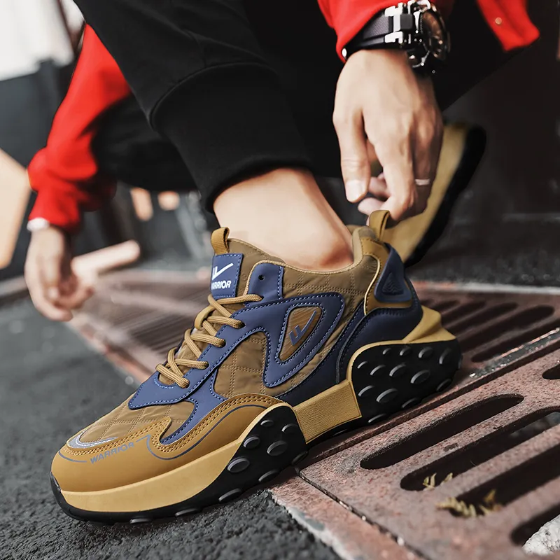 Warrior Low Top Chunky Sneakers Men's Earth Yellow Dark Blue-9