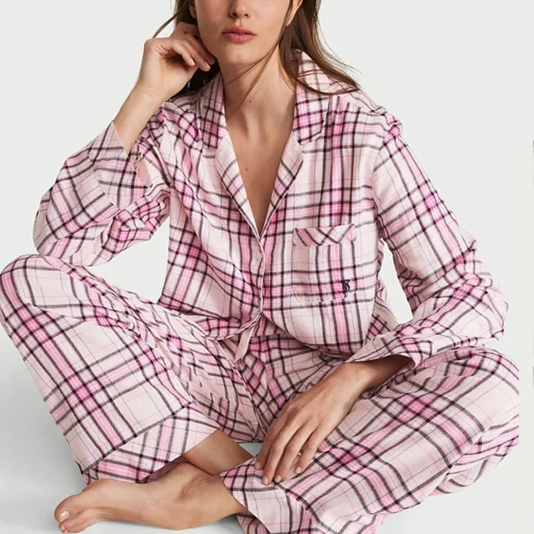 Victoria's Secret Pajama Set Women's Pink Plaid-2