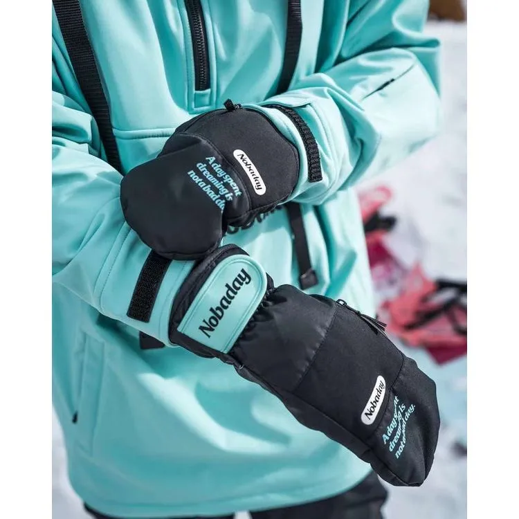 NOBADAY NBD Glove Black Pink Lining Brushed Wool Microfiber Water-Resistant Fabric Mittens Unisex-2