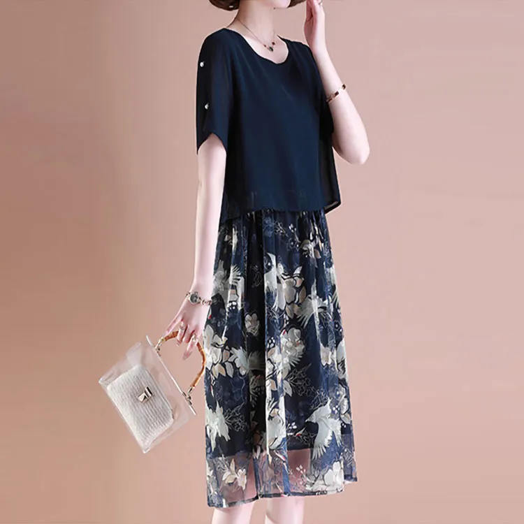 Mapping Short Sleeved Dresses Women's Navy Blue-2