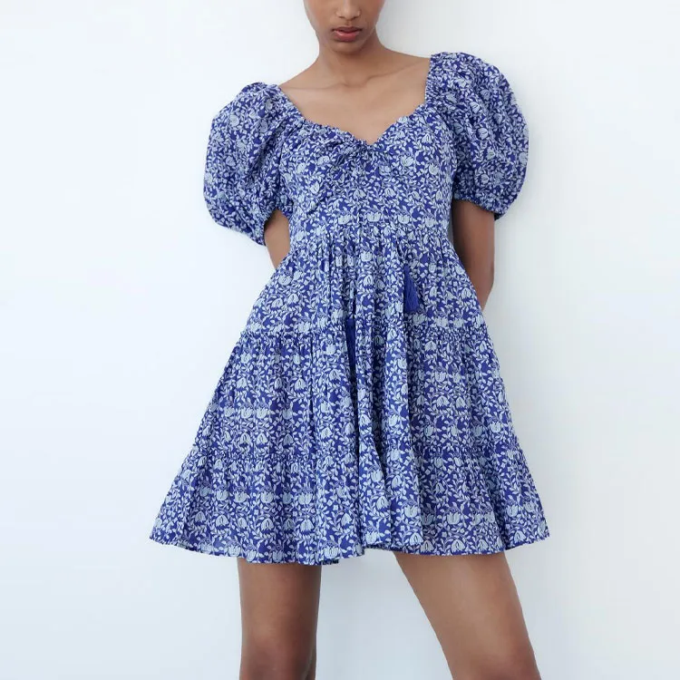 ZARA Short-Sleeved Dresses Women's Blue-2