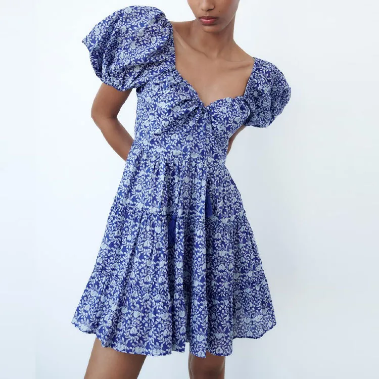 ZARA Short-Sleeved Dresses Women's Blue-3