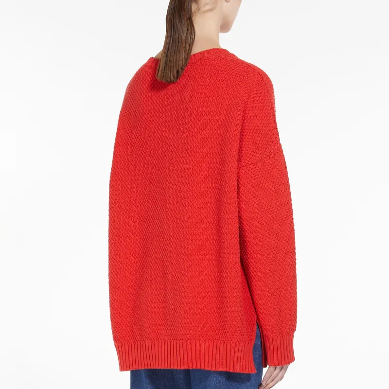 WEEKEND MaxMara Oversized Cotton Blend Top Sweater Women's Red-4