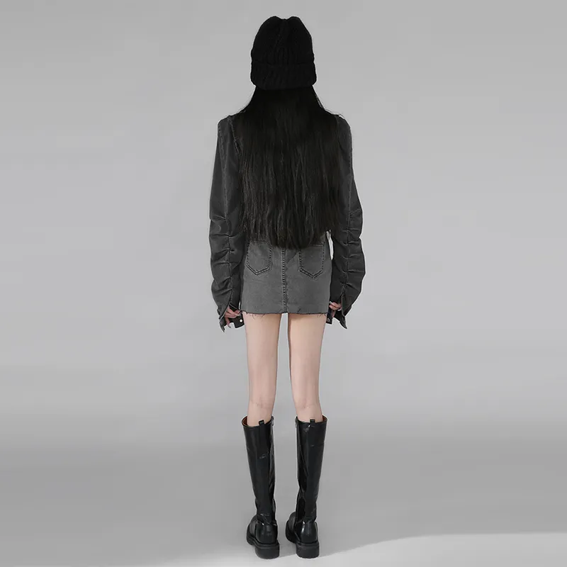 A head of Agua Denim Short Skirts Women's Gray-1