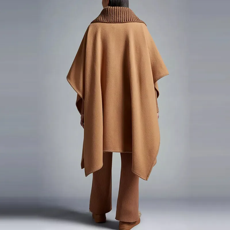 Moncler Ribbed collar Wool Cape Coat-2