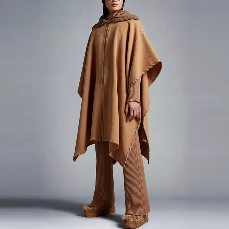 Moncler Ribbed collar Wool Cape Coat-3