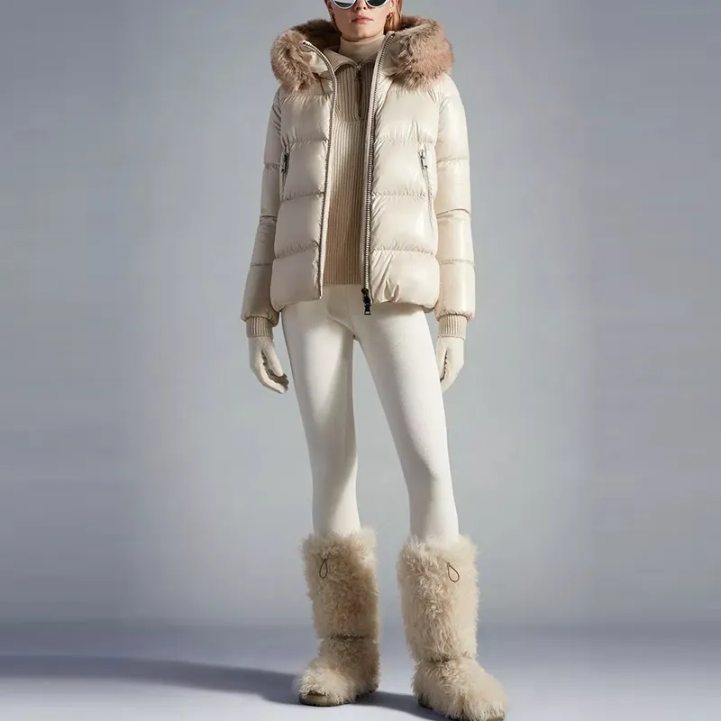 Moncler Down Jacket Women's Gray Beige-1