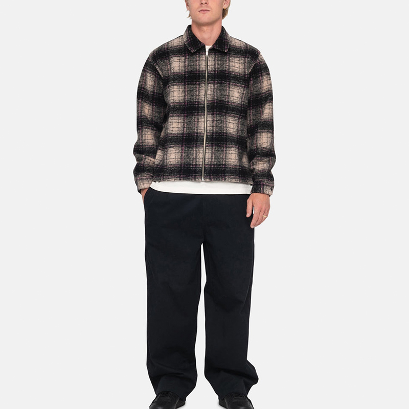 Stussy Wool Plaid Zip Shirt Purple L - POIZON