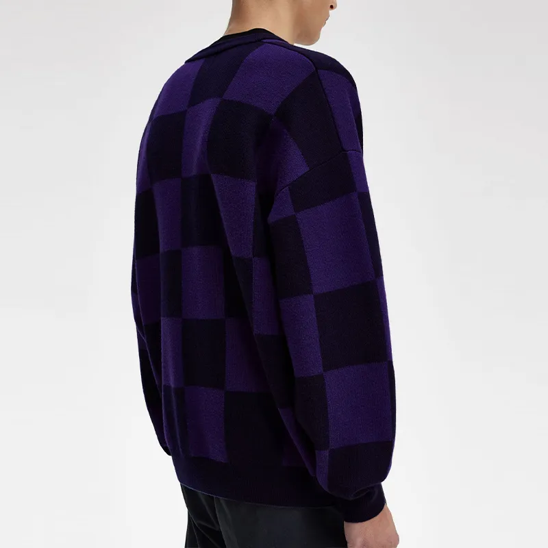 FRED PERRY X Raf Simons Logo appliqué Checkered Cotton Cardigan-3