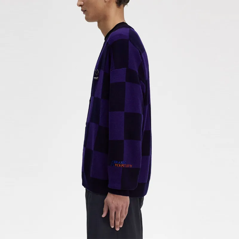 FRED PERRY X Raf Simons Logo appliqué Checkered Cotton Cardigan-4