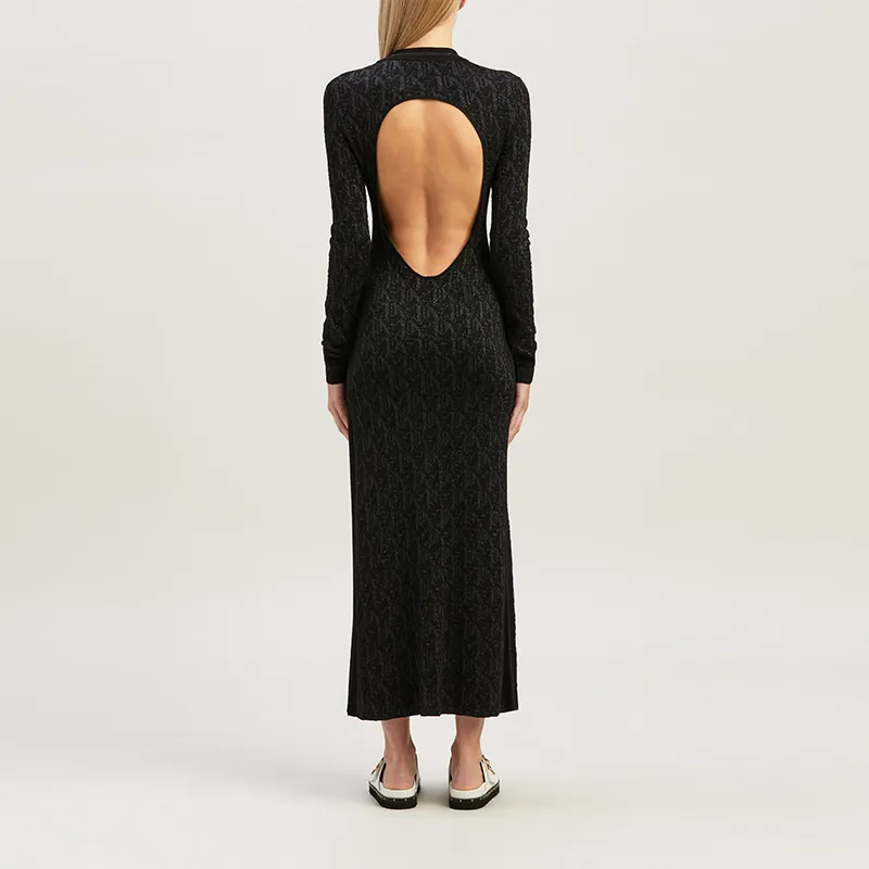 PALM ANGELS Monogram jacquard Open back Midi Dress-2