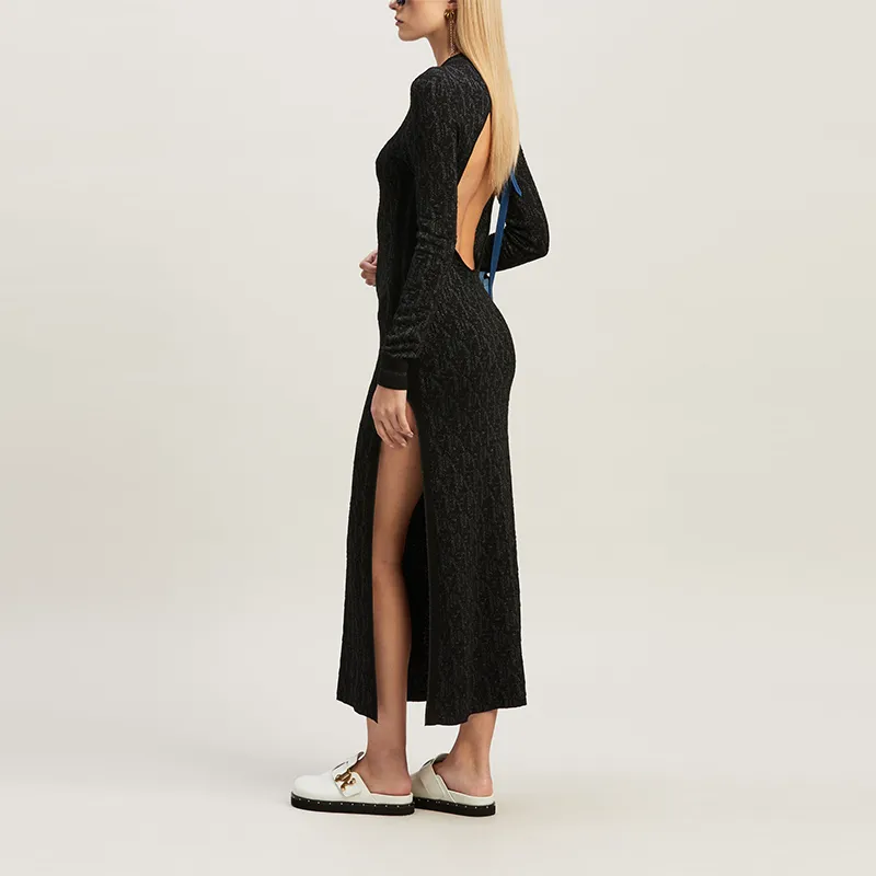 PALM ANGELS Monogram jacquard Open back Midi Dress-4