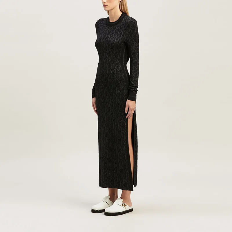 PALM ANGELS Monogram jacquard Open back Midi Dress-3