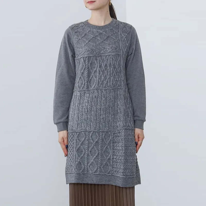 Beams Long Sleeved Dress Women's Gray-1