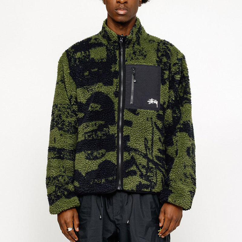 Stussy Sherpa Reversible Stamp Jacket Blue M - POIZON