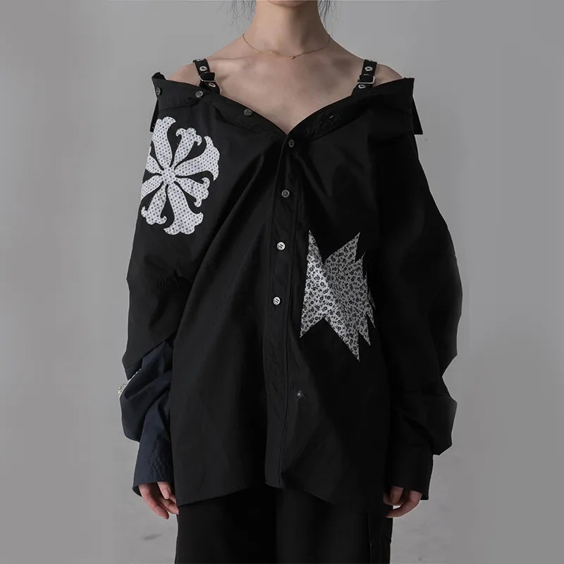 AMBUSH OFF SHOULDER PATCHWORK SHIRT Shirt Women's Black-2