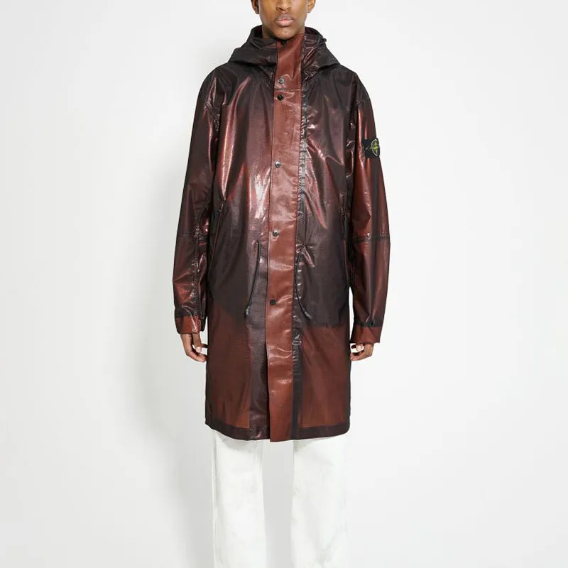 STONE ISLAND SS24 Metallic Parka Coat Men's Burgundy Red-1