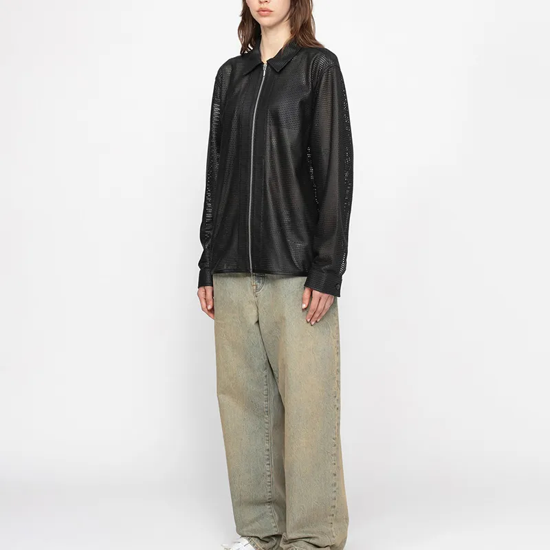 Stussy Perforated Leather Zip Shirt-4