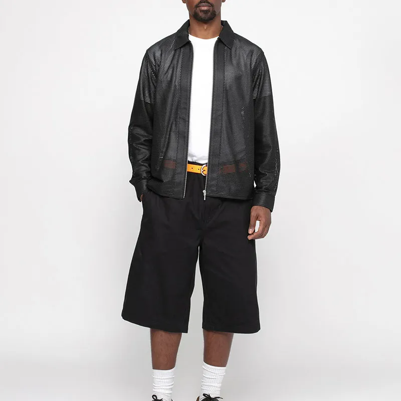 Stussy Perforated Leather Zip Shirt-2