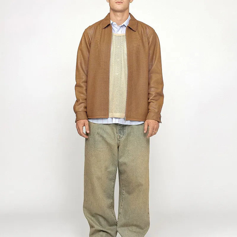 Stussy Perforated Leather Zip Shirt-8