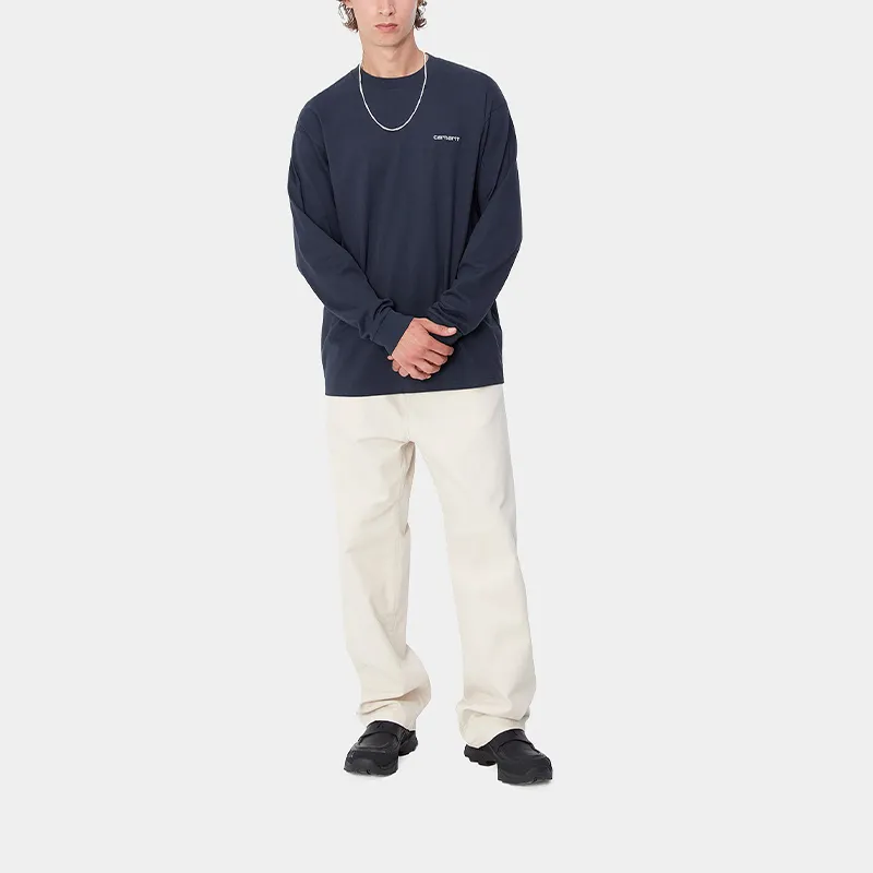 Carhartt WIP SS24 L/S Script Embroidery T Shirt T Shirt Unisex Air Force Blue-2