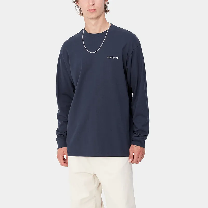 Carhartt WIP SS24 L/S Script Embroidery T Shirt T Shirt Unisex Air Force Blue-3