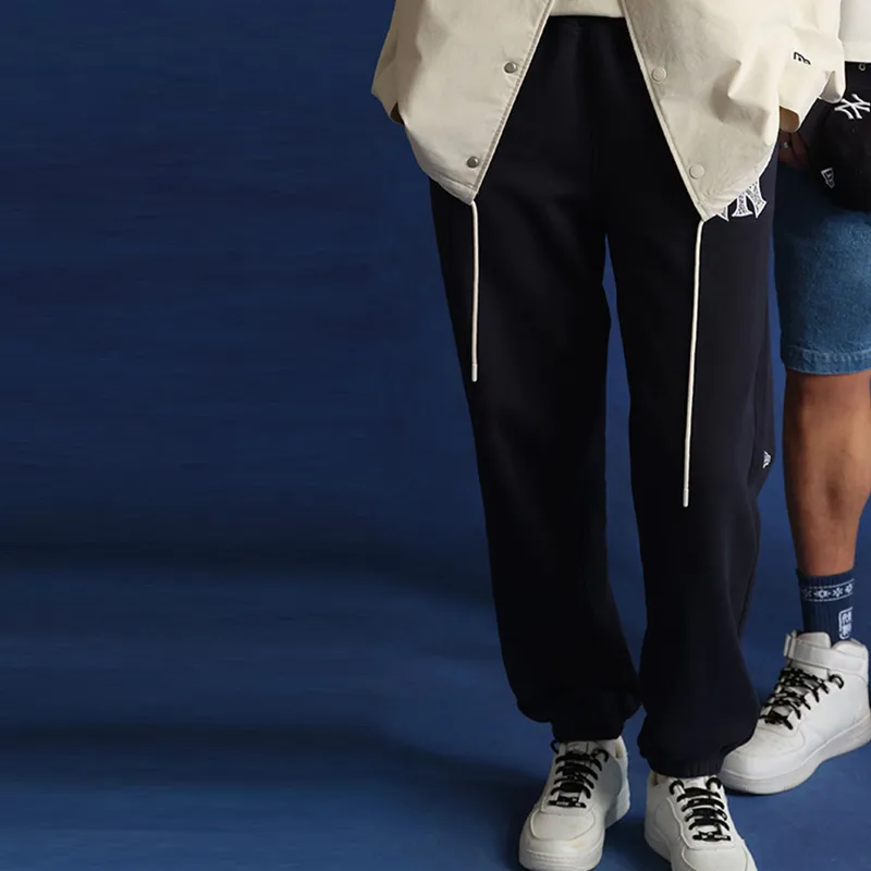 New Era Blue And White Porcelain Series Knitted Sweatpants Unisex Navy Blue-3