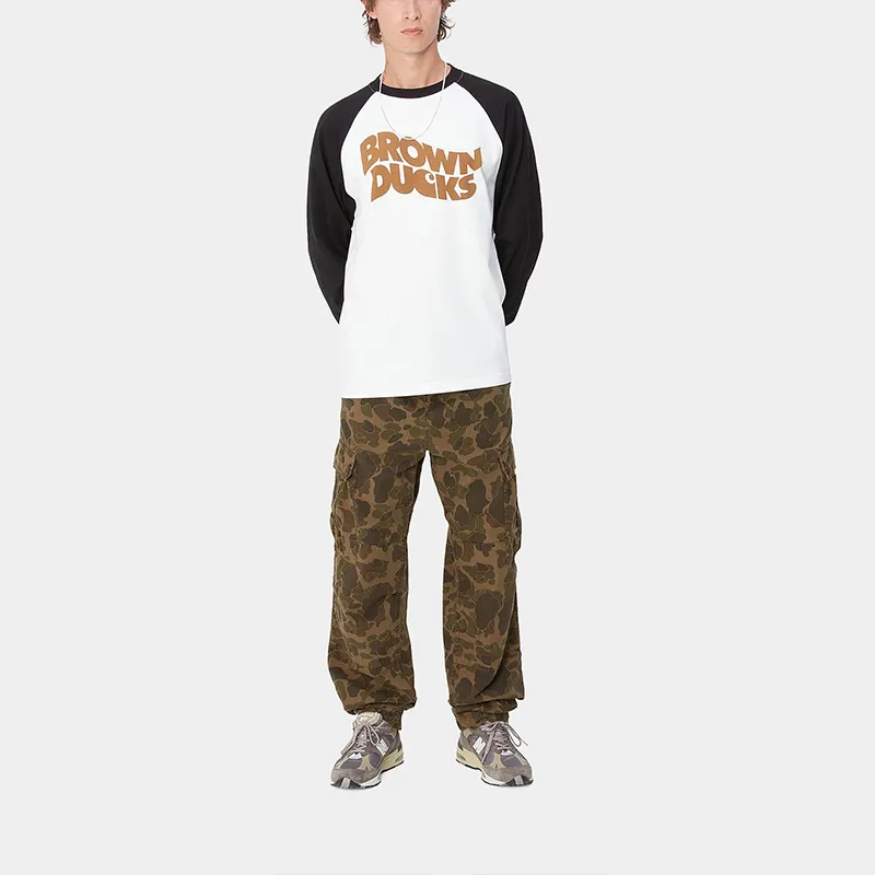 Carhartt WIP L/S Brown Ducks Baseball T S T Shirt Men's White-2