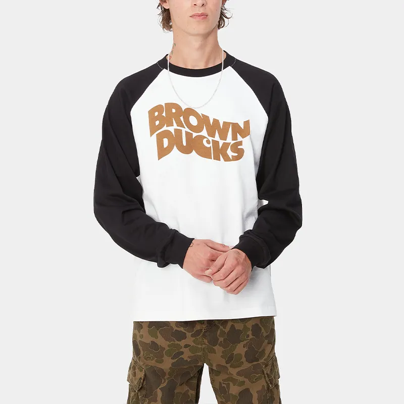 Carhartt WIP L/S Brown Ducks Baseball T S T Shirt Men's White-3