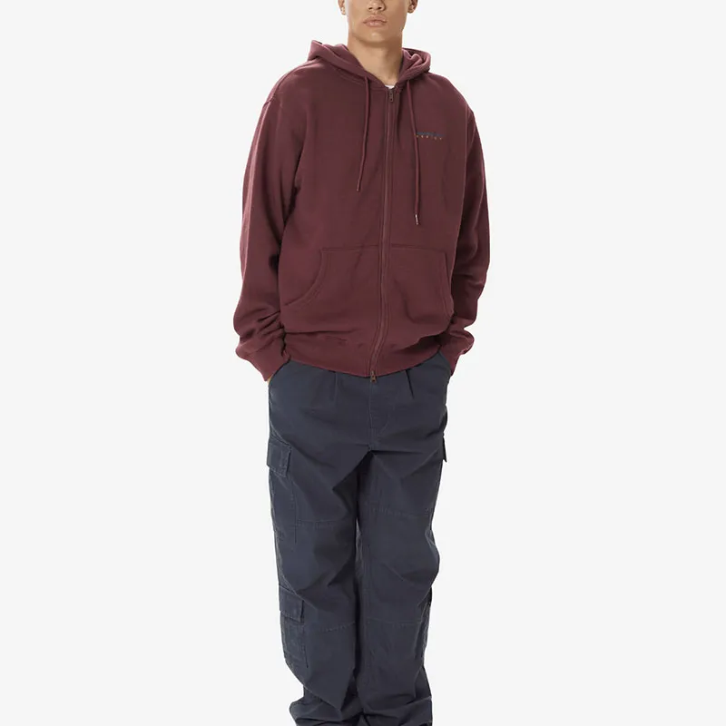 Thisisneverthat FW24 DSN Logo Zip Up Hoodie Sweatshirt Unisex Burgundy Red-2