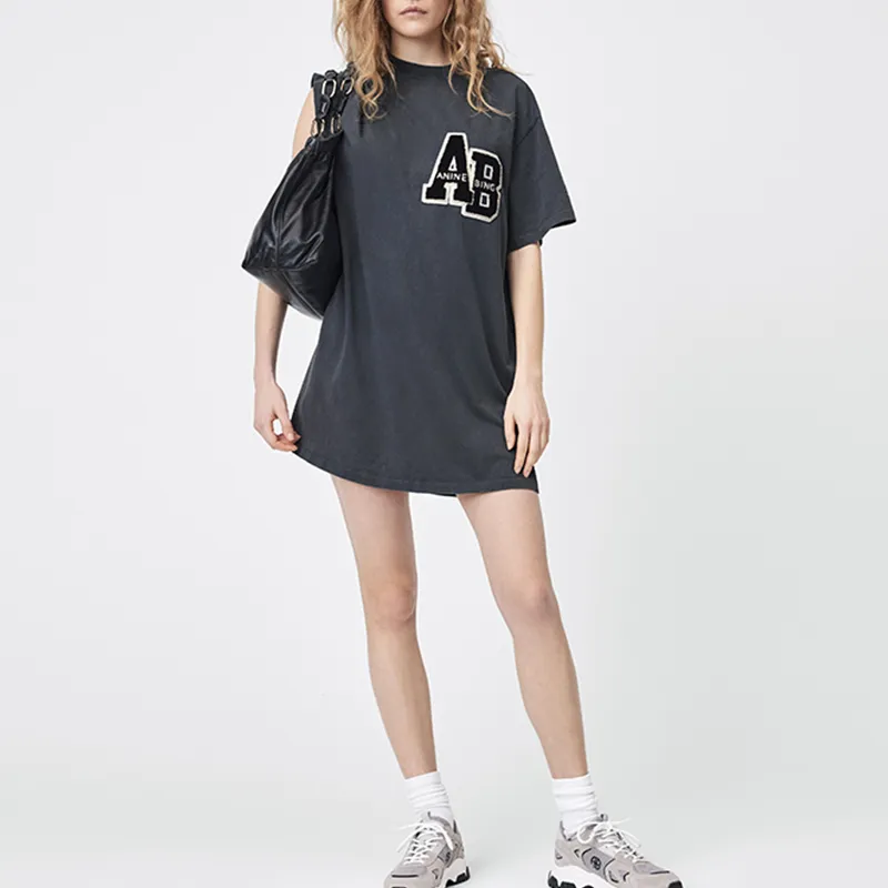 Anine Bing Beth Logo appliqué Cotton Minidress-2