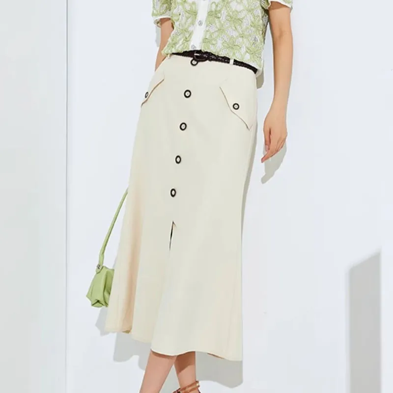 VILAN Casual Long Skirts Women's Ice Cream White-1