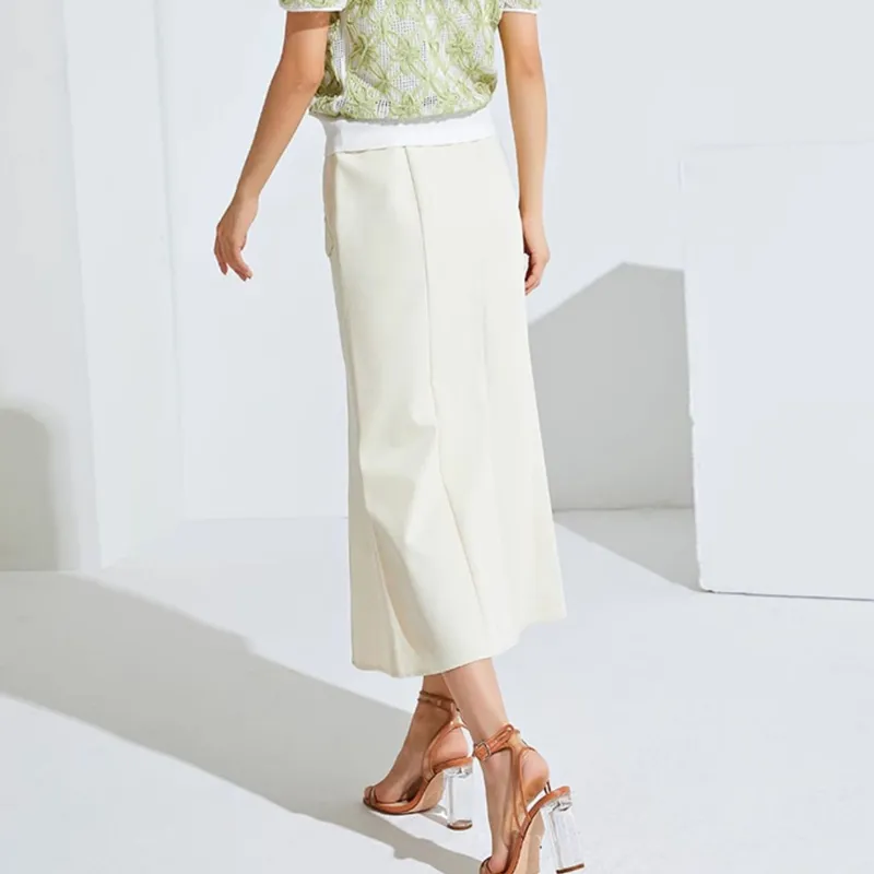 VILAN Casual Long Skirts Women's Ice Cream White-4