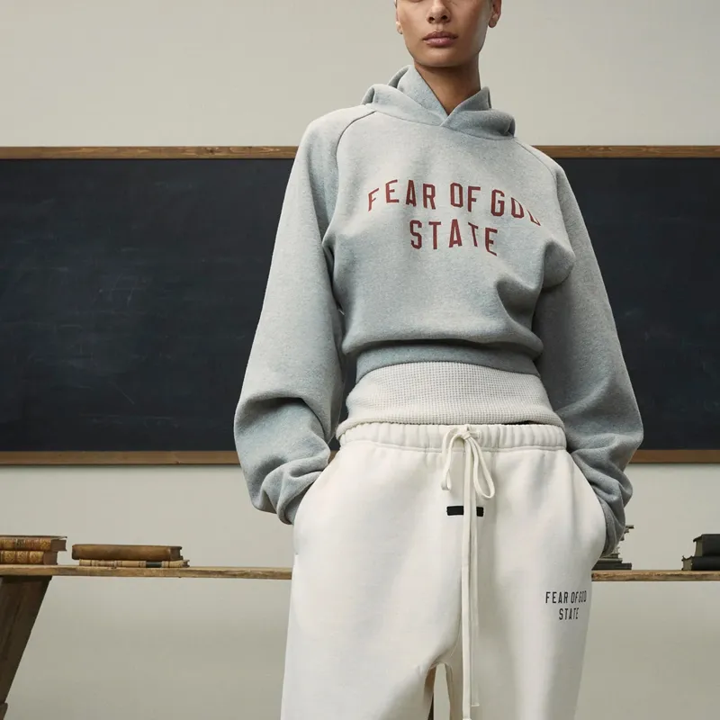 Fear Of God Essentials Fleece Cropped Hoodie 'Dark Heather'-2