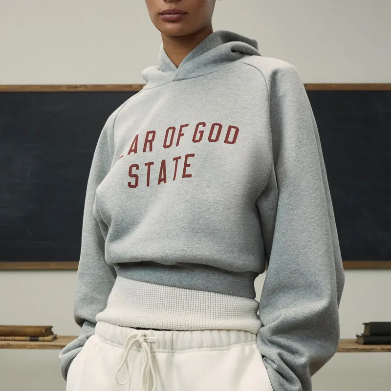 Fear Of God Essentials Fleece Cropped Hoodie 'Dark Heather'-3
