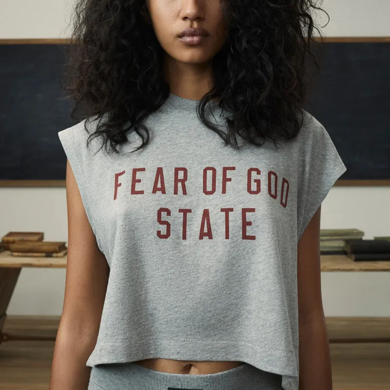 Fear Of God Essentials Women'ss Tri Blend Cropped Muscle Tee Dark Heather-3