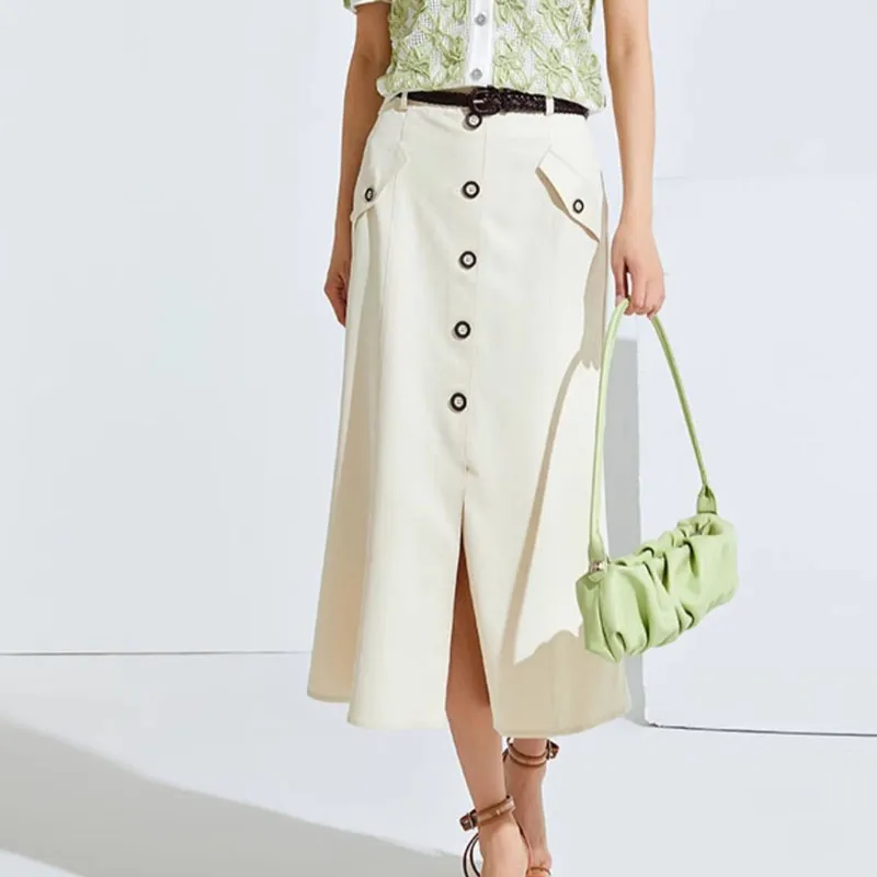 VILAN Casual Long Skirts Women's Ice Cream White-2