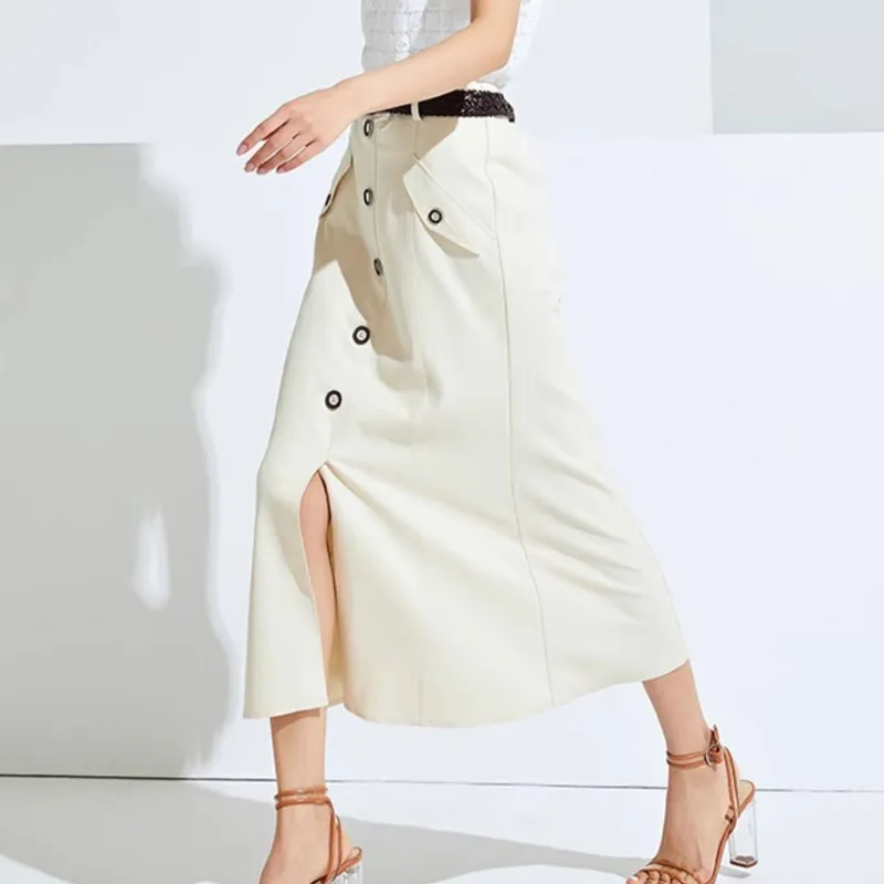 VILAN Casual Long Skirts Women's Ice Cream White-3