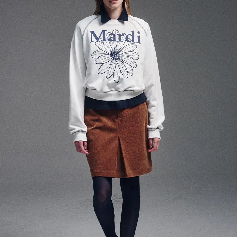 MARDI MERCREDI FW24 SWEATSHIRT RAGLAN FLOWERMARDI_WHITE NAVY Sweatshirt Korean Style Women's Marine Blue-1