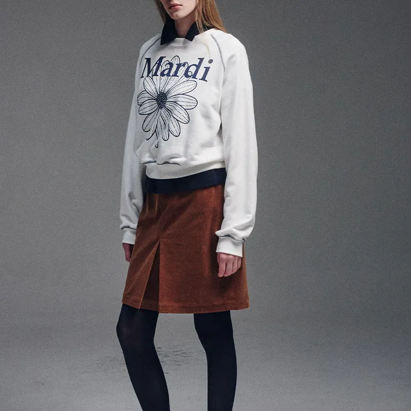 MARDI MERCREDI FW24 SWEATSHIRT RAGLAN FLOWERMARDI_WHITE NAVY Sweatshirt Korean Style Women's Marine Blue-2