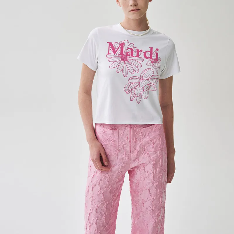 MARDI MERCREDI Three Flowers Collection SS25 T Shirt Women's White/Pink Korean Style-5