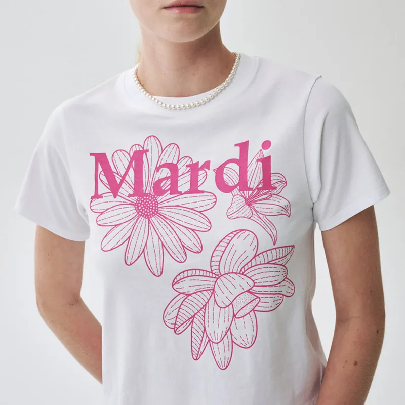 MARDI MERCREDI Three Flowers Collection SS25 T Shirt Women's White/Pink Korean Style-4