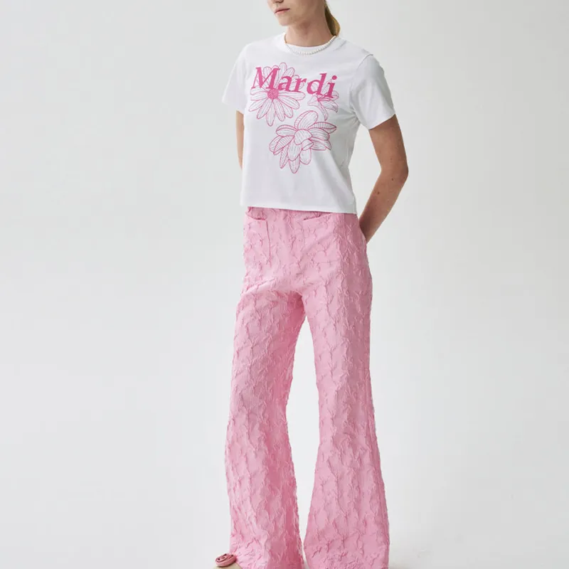 MARDI MERCREDI Three Flowers Collection SS25 T Shirt Women's White/Pink Korean Style-0