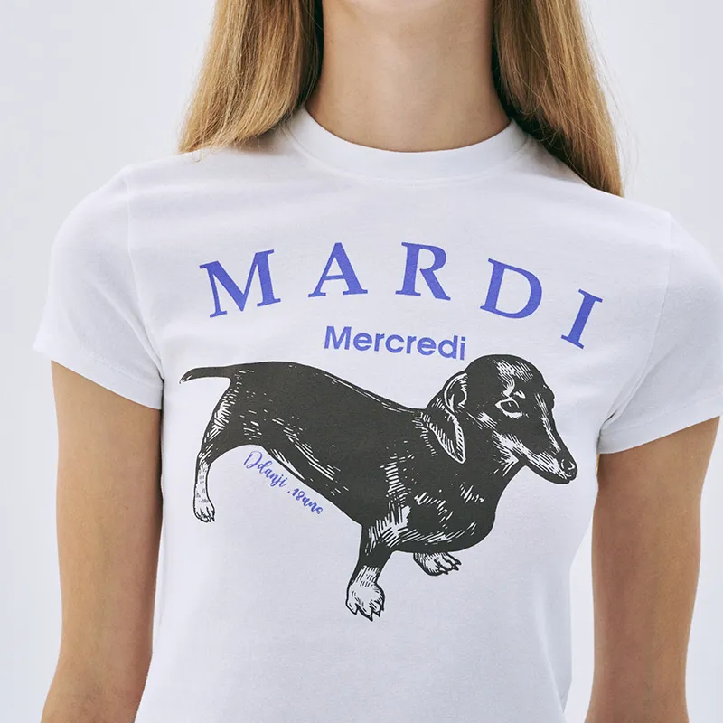 MARDI MERCREDI SS25 T Shirt Korean Style Women's White/Purple-4